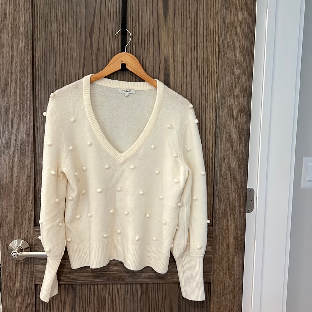 EUC Madewell Bobbled V-neck Ivory Sweater, Size Large